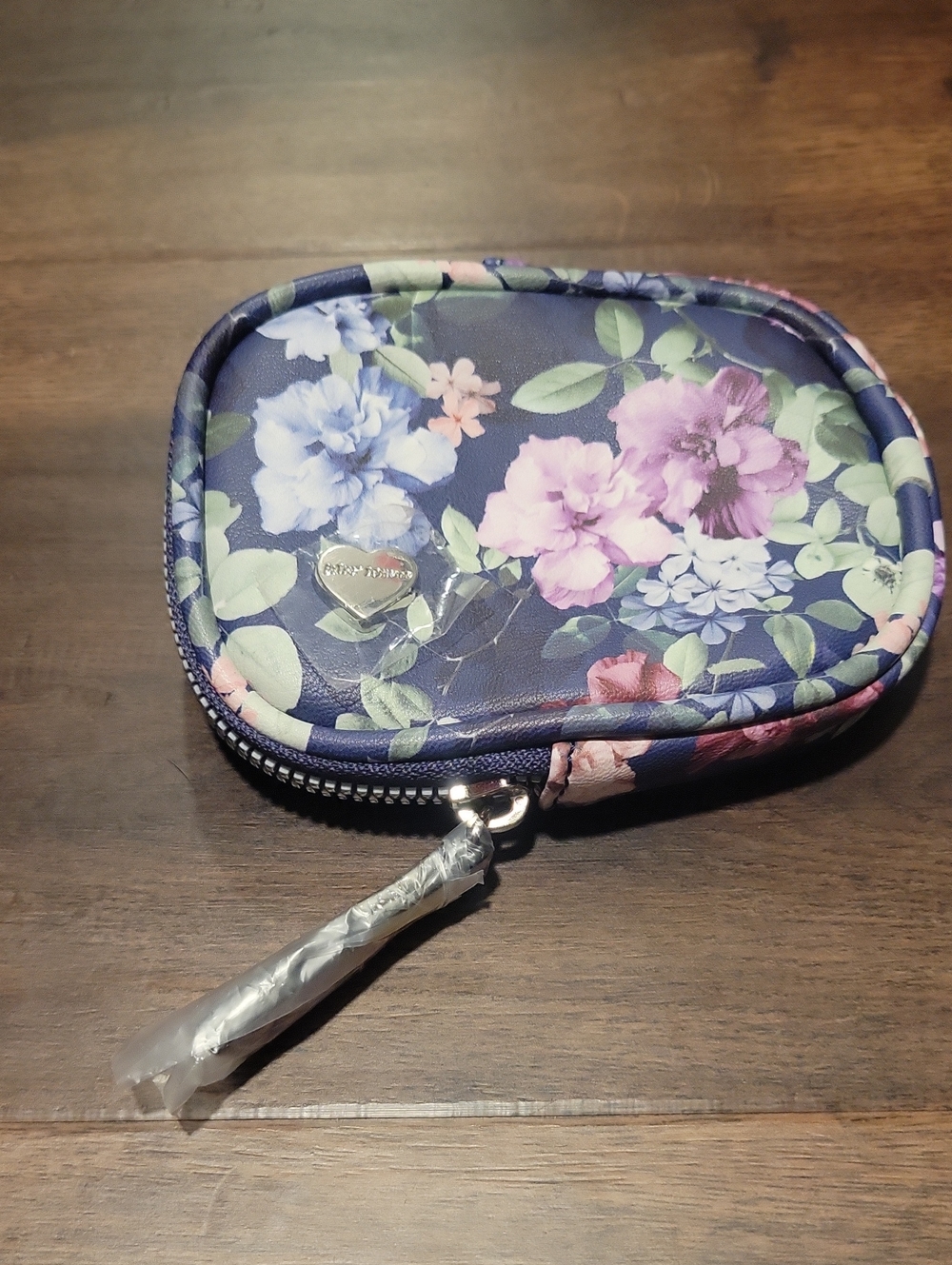 Betsey Johnson Navy Floral Compact Zip Cosmetic Pouch